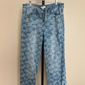 BP. Straight Leg Jeans Women's 28 Blue Denim Floral Print Mid Rise Medium Wash